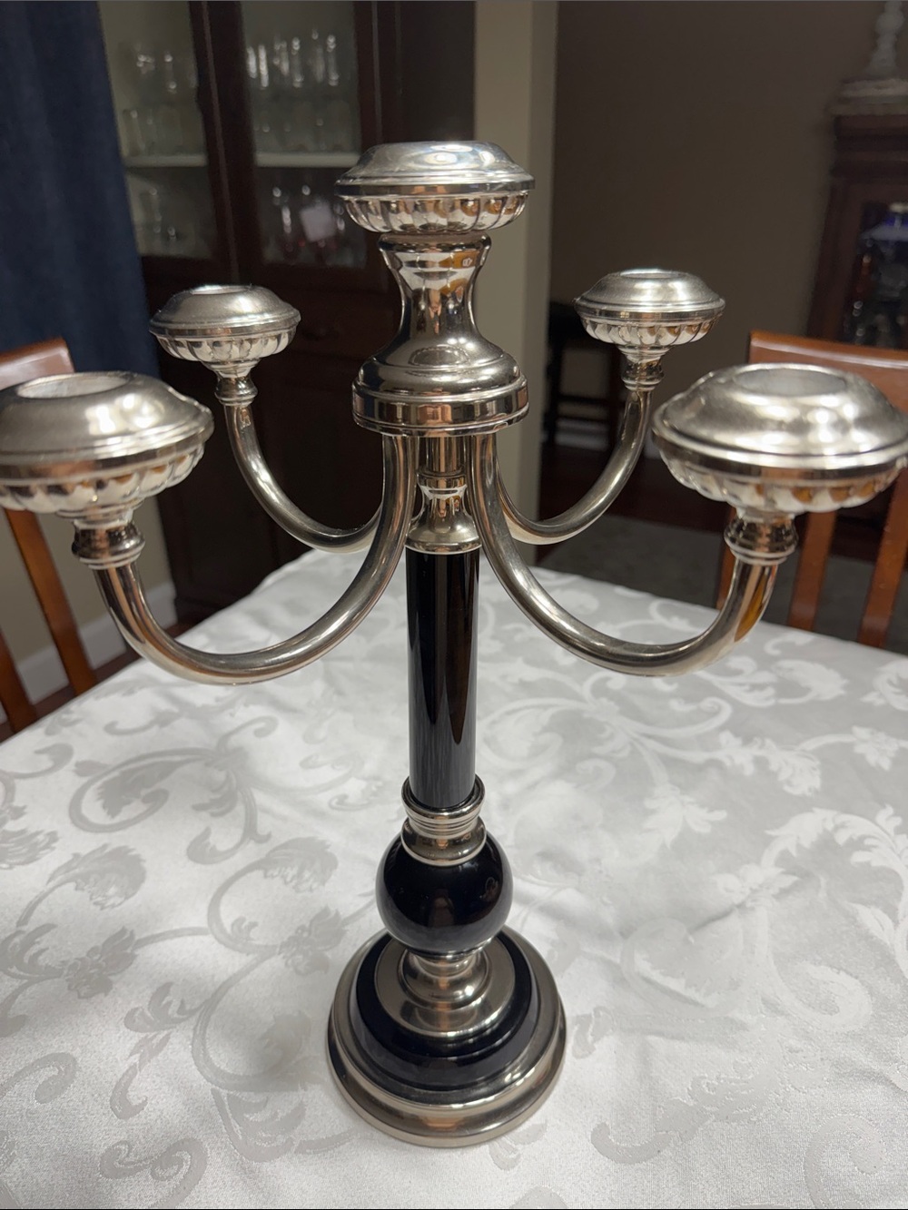 (M) RARE EUC, Uttermost black & silver candelabra.